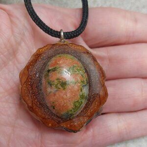 Unikite pinecone cabachon necklace